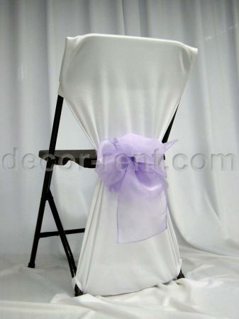 Folding Chair Cover White with Lilac Organza QUATRO Bow (side) Folding Chair Cover White with Lilac Organza QUATRO Bow (side)
