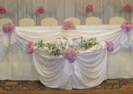 White Brocade Head Table Draping. Toronto.